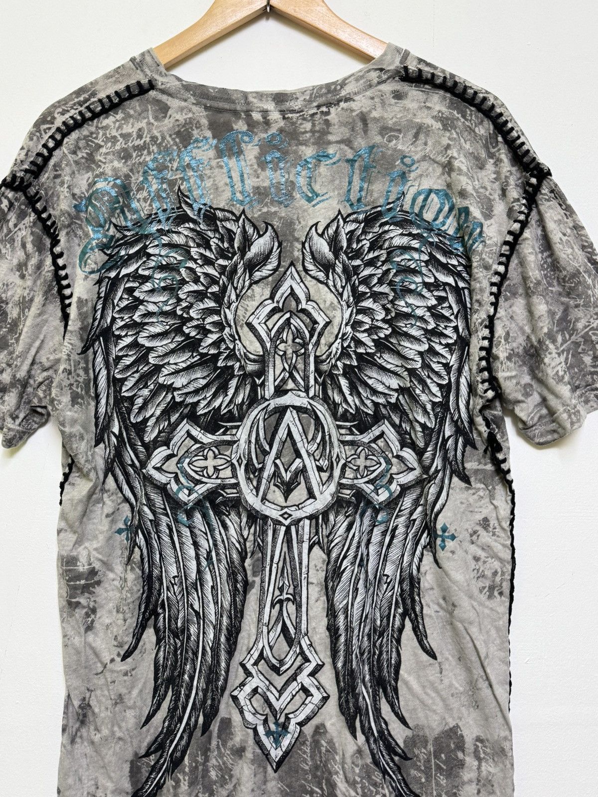 Affliction Rare Affliction Big Cross Wings Graphic Tee in Black Stitch Size US M / EU 48-50 / 2 - 9 Thumbnail