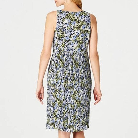 J. Jill J Jill PS Dress Blue Green Floral Pleated Easter Garden Slee Size S / US 4 / IT 40 - 3 Thumbnail