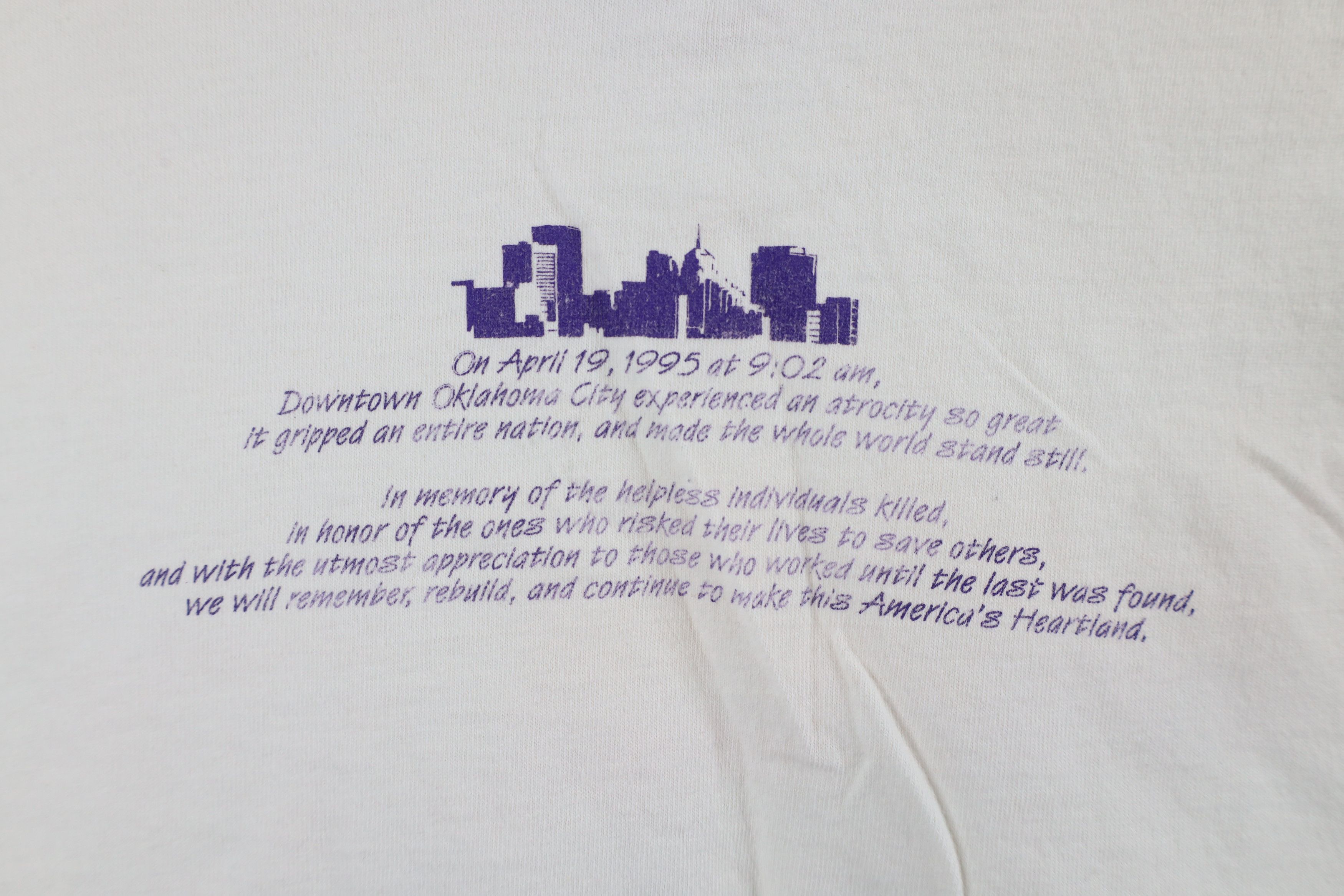 Vintage Vintage 90s Oklahoma City Bombing Short Sleeve T-Shirt USA Size US XXL / EU 58 / 5 - 10 Thumbnail