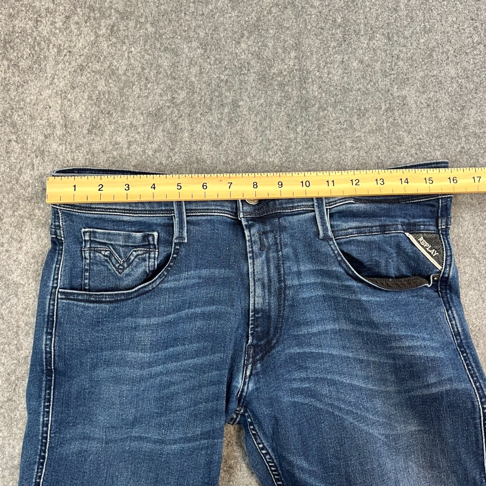 Replay Replay Anbass Mens Jeans Slim Skinny 32 Dark Wash Blue Stretch Denim 5-Pocket Brand: Replay Anbass Slim Fit Jeans Mens 32 in Blue Dark Wash Size US 32 / EU 48 - 6 Thumbnail
