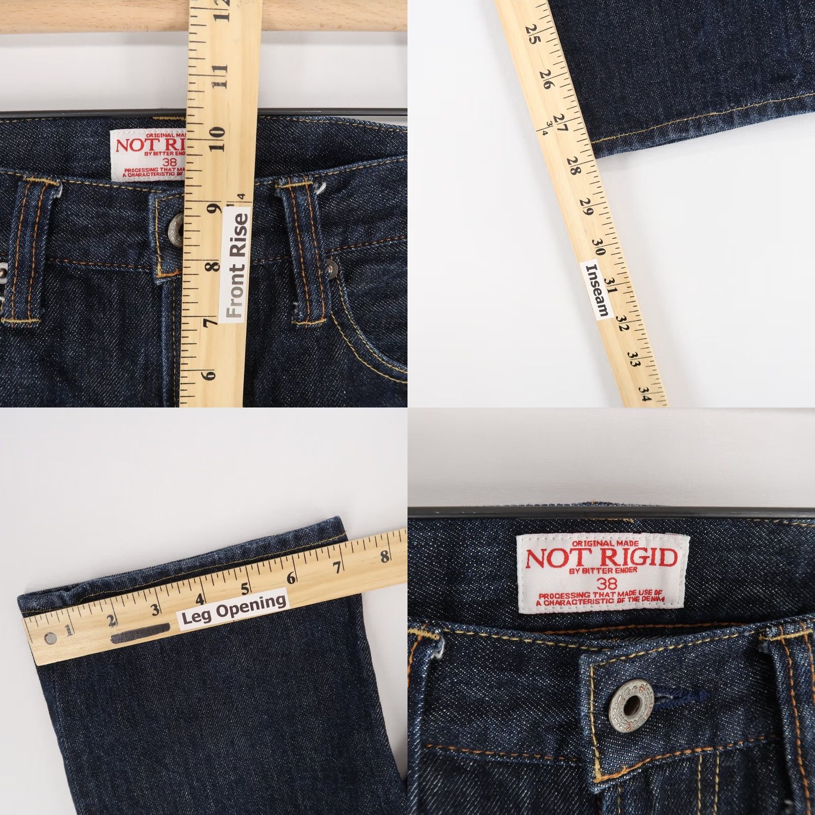 Fender Bitter Ender Jeans Black Blue Not Rigid 31x28 Dark Blue Selvedge Japanese Denim Straight Slim 5-Pocket Mens Denim Size US 38 / EU 54 - 8 Thumbnail