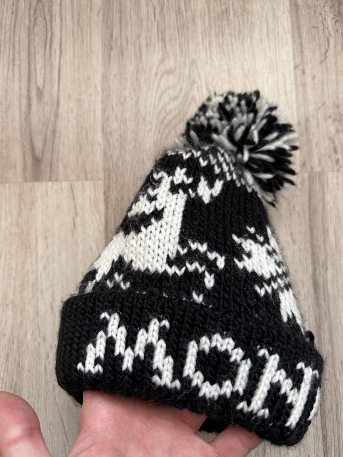 Moncler Moncler Logo Jacquard Pom Pom Hat Black White Wool Blend Size ONE SIZE - 3 Thumbnail