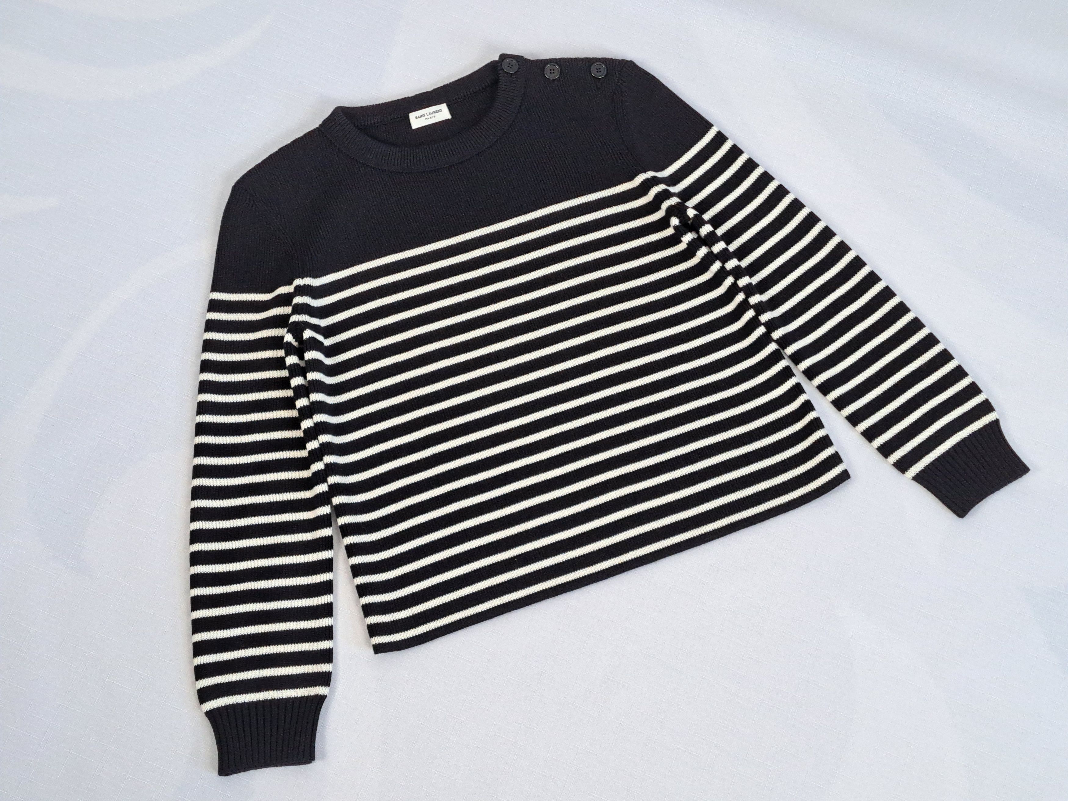 Saint Laurent Paris SAINT LAURENT Paris wool/cotton striped sweater. Size L / US 10 / IT 46 - 9 Thumbnail