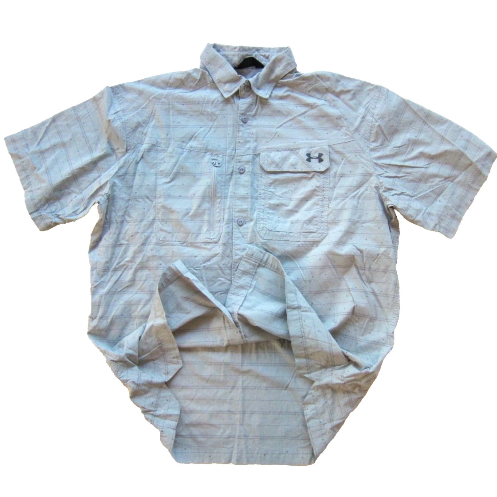Under Armour VINTAGE Under Armour Shirt Men XL Grey Stretch Stripe Triangle Zip Pocket Short Sleeve Button-Up Shirt Size US XL / EU 56 / 4 - 5 Thumbnail