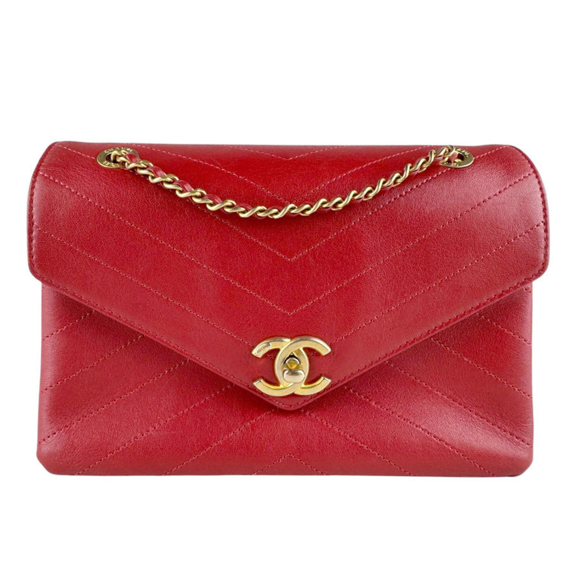 Chanel Chanel Shoulder Bag Leather Red Gold Women's z9609 Size ONE SIZE - 1 Thumbnail