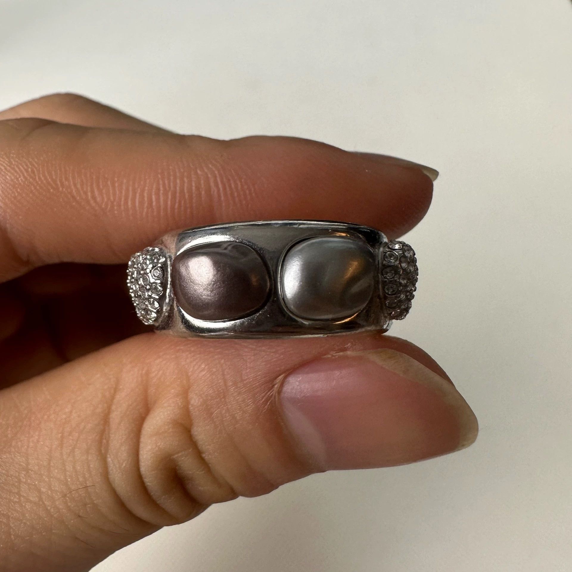 Dior DIOR Men's White Crystal-Inset Silver Ring S Size ONE SIZE - 2 Thumbnail