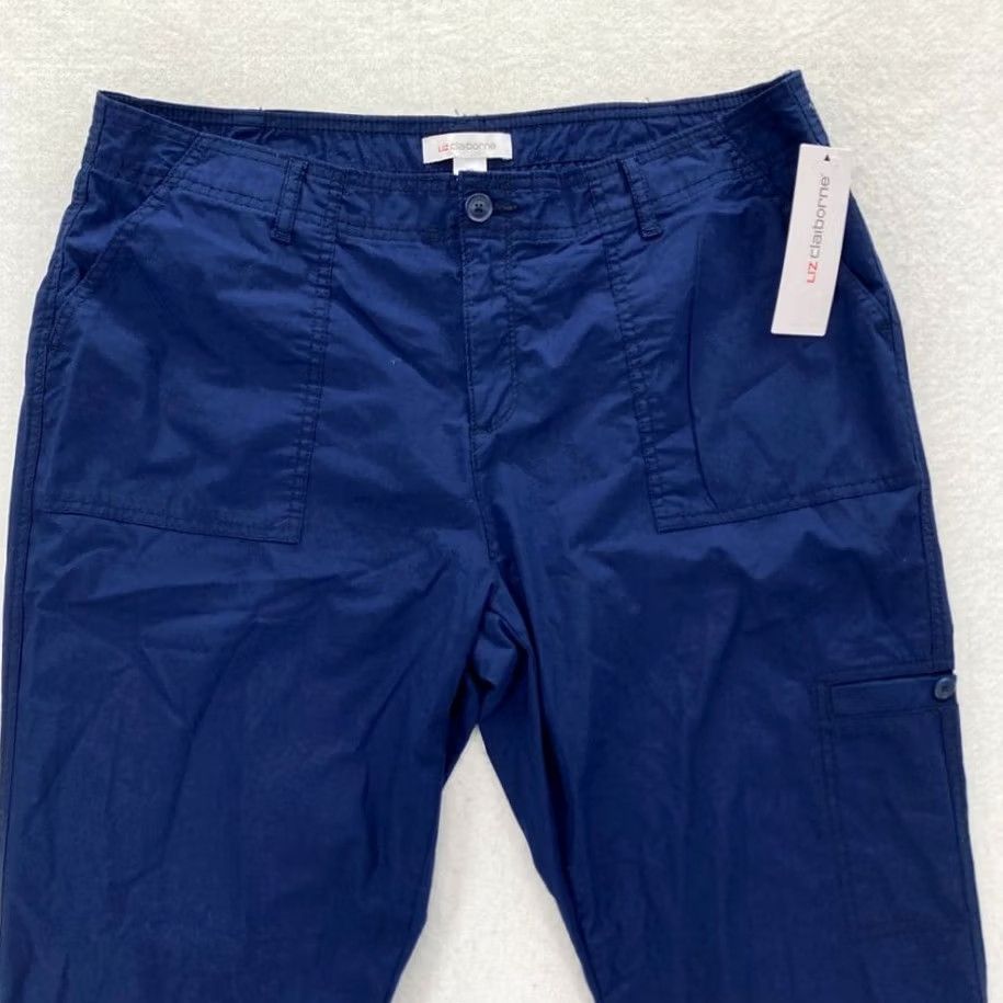 Liz Claiborne VINTAGE Liz Claiborne Pants Womens 6 Brown Women Navy Blue Stretch Fabric Tapered Leg Cuffed NWT Size 28" / US 6 / IT 42 - 2 Thumbnail