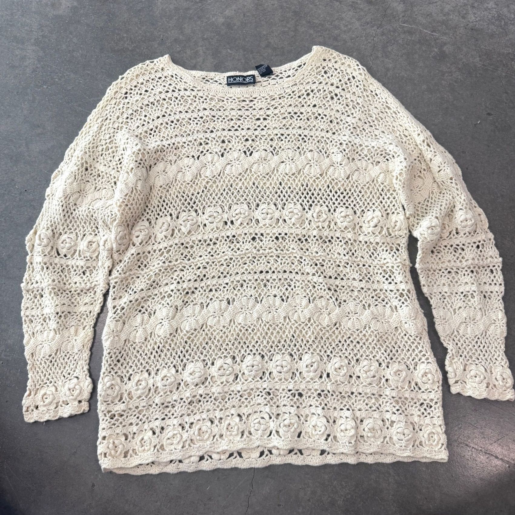 Vintage VINTAGE Y2K Cream Coquette Crochet Knit Boho Cotton Blend Longsleeve Large Blouse Women Red, L Size L / US 10 / IT 46 - 2 Thumbnail