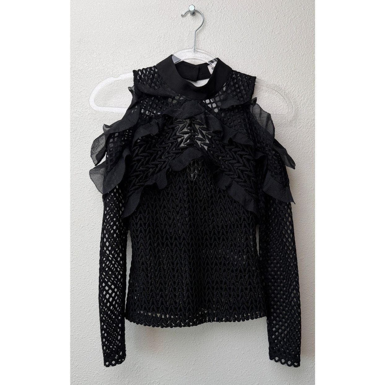 Self-Portrait Self-Portrait Black Purl Knit Cold Shoulder Top US 4 Size S / US 4 / IT 40 - 6 Thumbnail