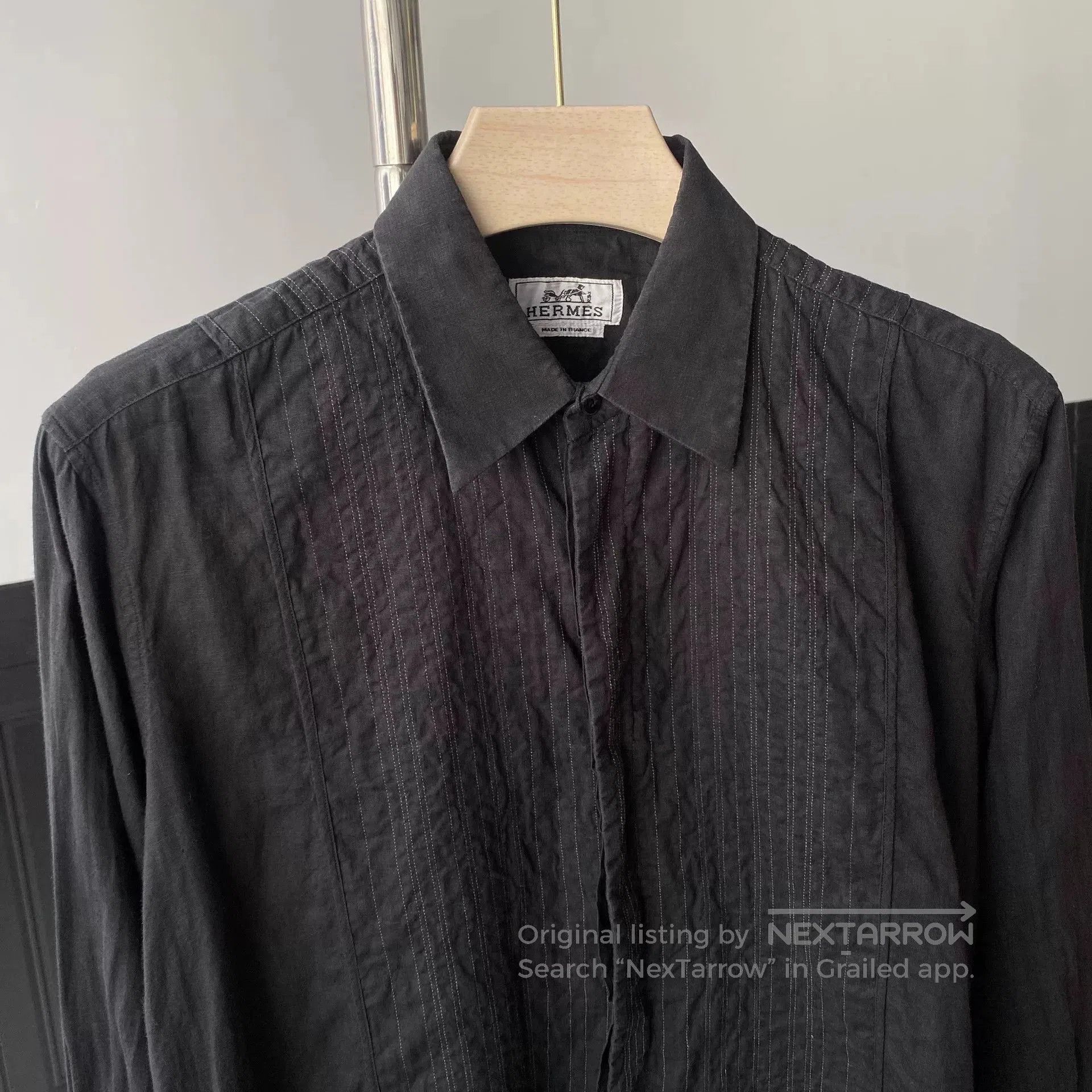 Hermes Hermes Black Linen Stitch Stripe Shirt. Size US M / EU 48-50 / 2 - 5 Thumbnail