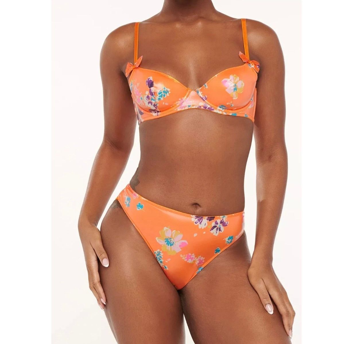 Fenty Savage X Fenty Night Blooms High Leg Floral Mesh Bow Bikini Size S / US 4 / IT 40 - 1 Thumbnail