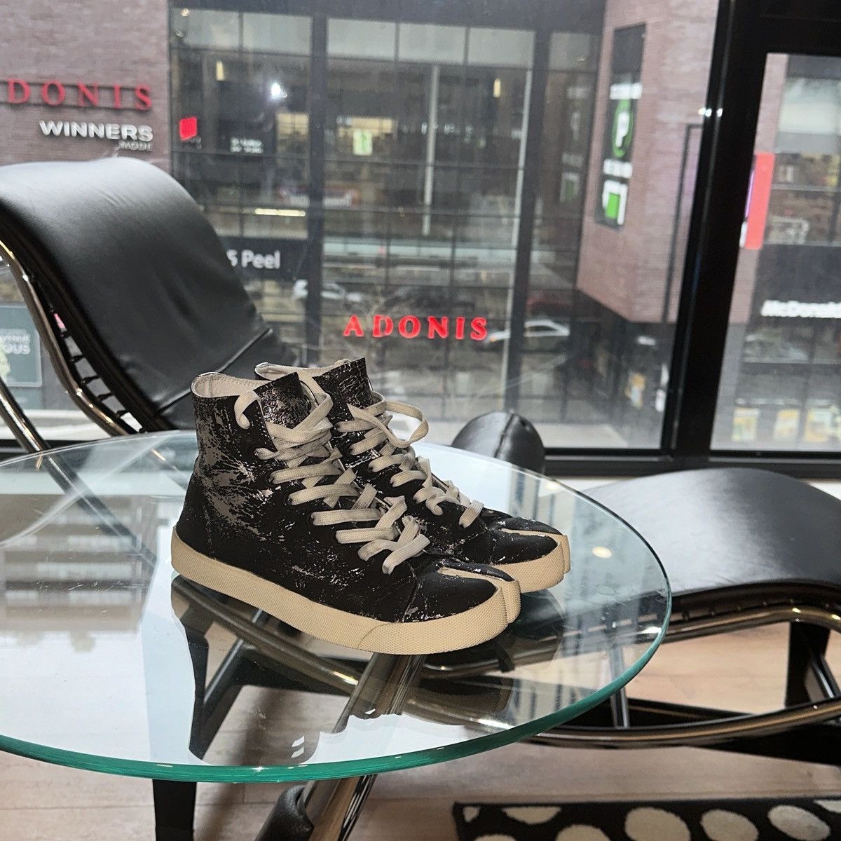 image of Maison Margiela Painted High Top Sneakers in Black, Women's (Size 7)