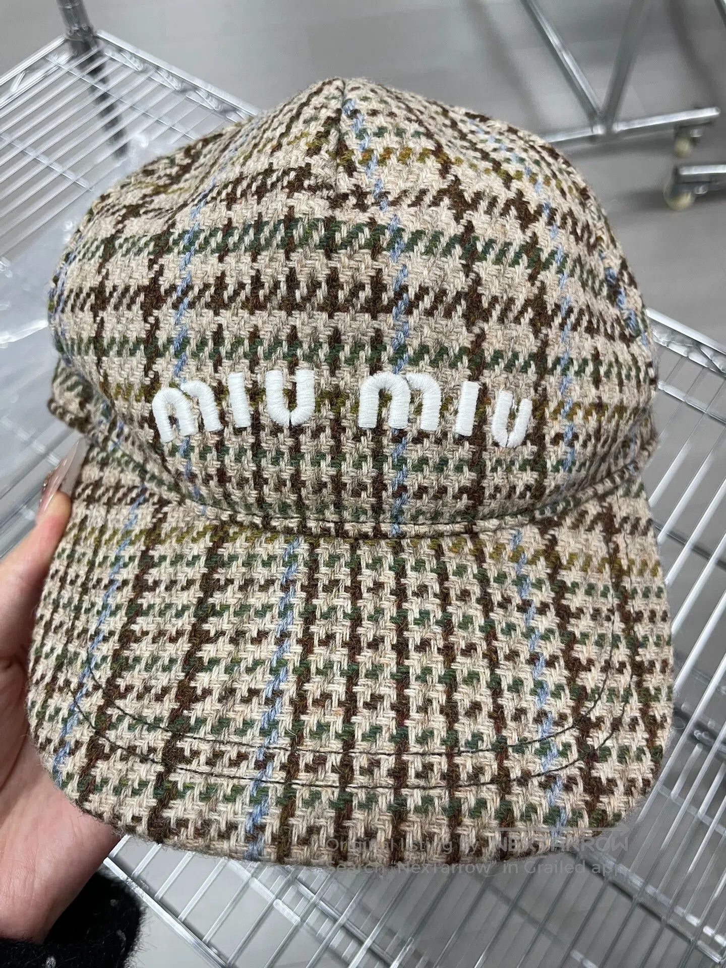 Miu Miu Miu Miu Brown and beige wool baseball cap with gingham che Size ONE SIZE - 1 Thumbnail