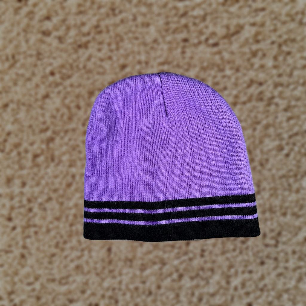 Vintage Knit Hat Beanie Unisex One Size Purple Striped Stretch Winter Warm Casual Size ONE SIZE - 1 Thumbnail
