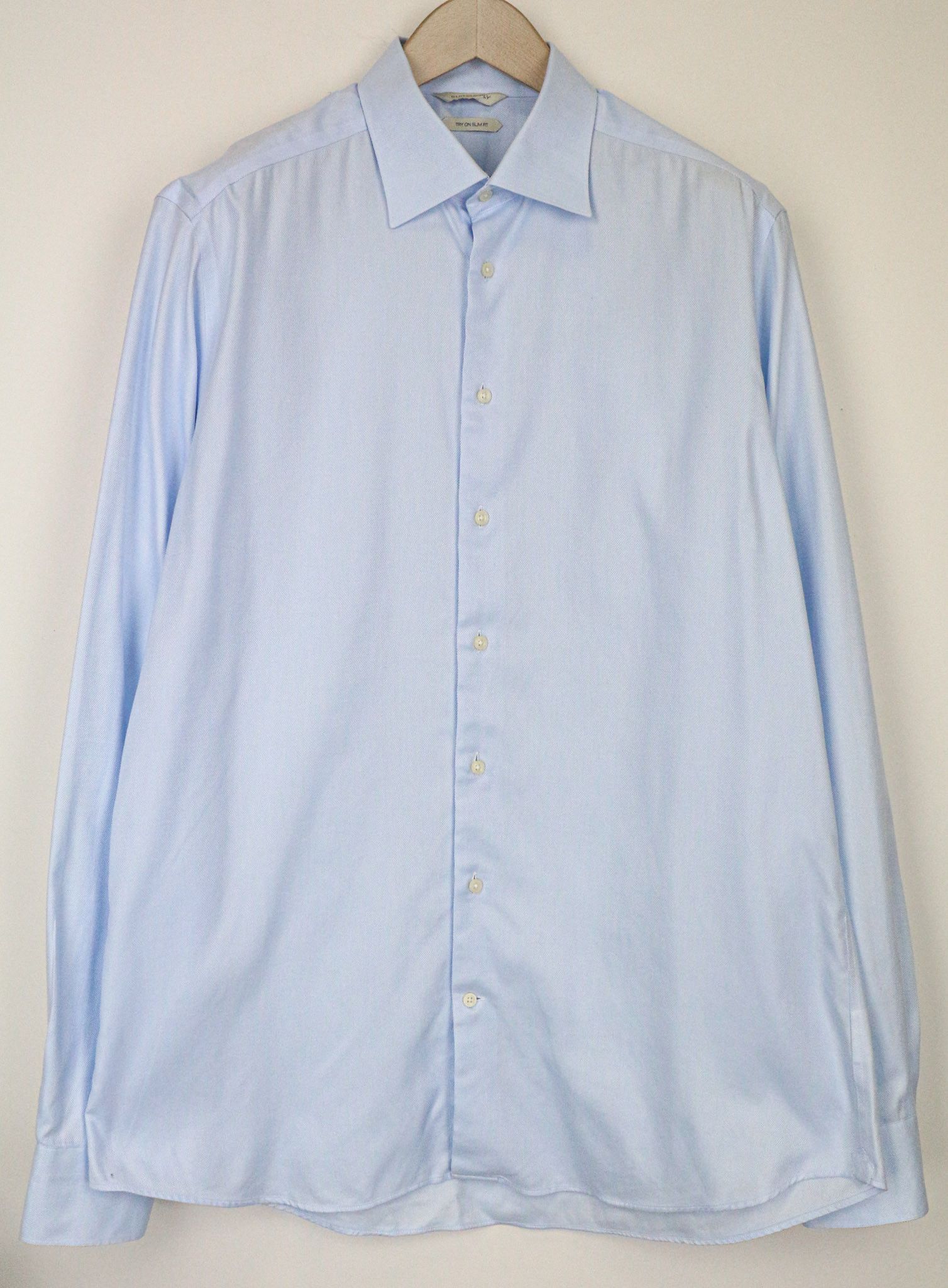 Suitsupply 43-7/17L Slim Blue Cotton Long Sleeve Shirt 79236 Size 42R - 1 Thumbnail