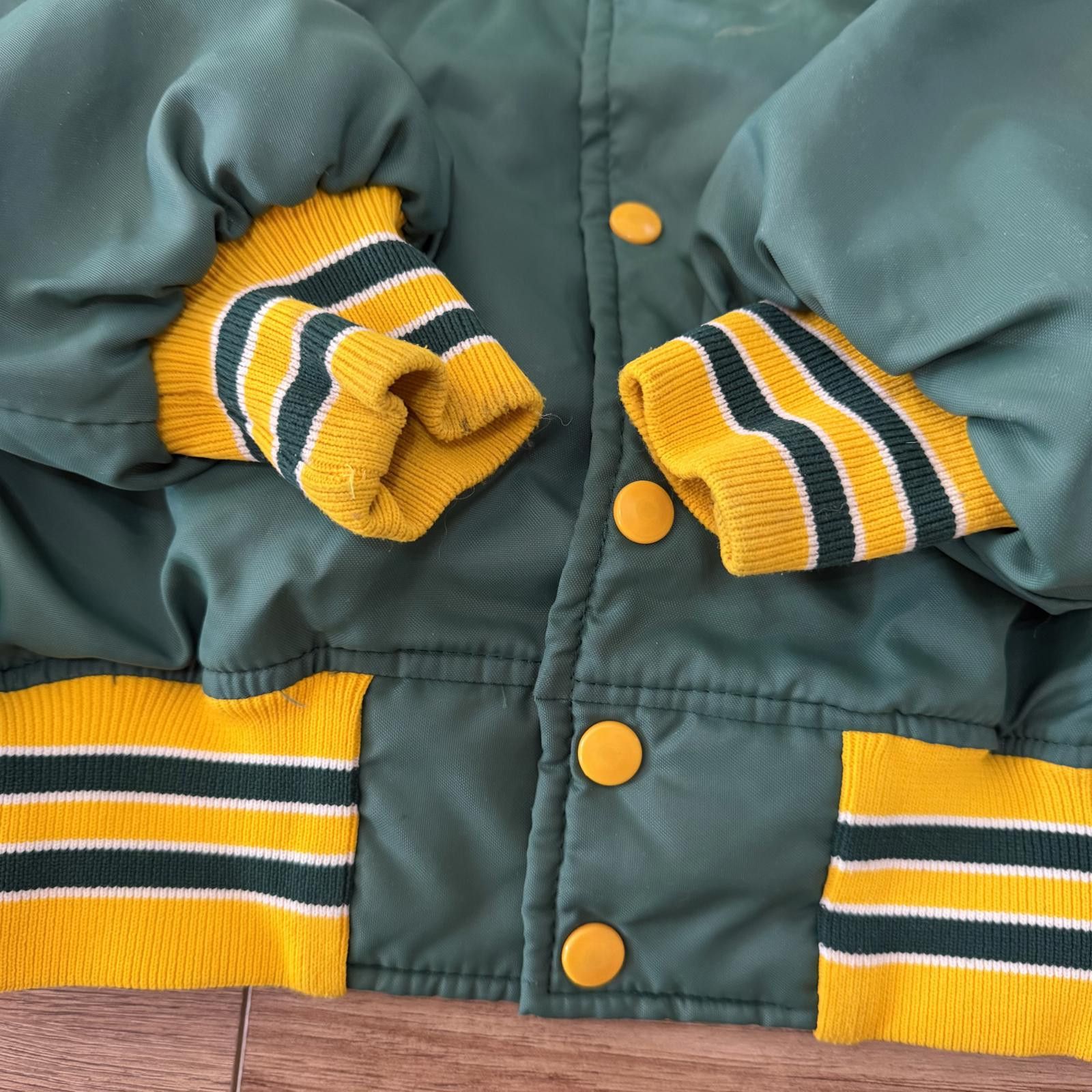 Other Vintage 70s 80s Sports Bomber Jacket Green Yellow Distressed Size US L / EU 52-54 / 3 - 5 Thumbnail