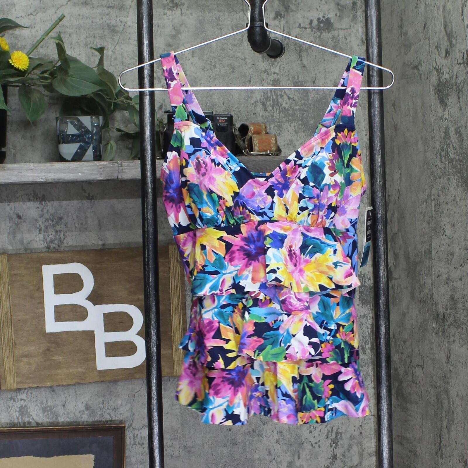 Other Nwt Swim Solutions Swan Tankini Swim Top Navy Multi Blue 10 Size ONE SIZE - 1 Thumbnail
