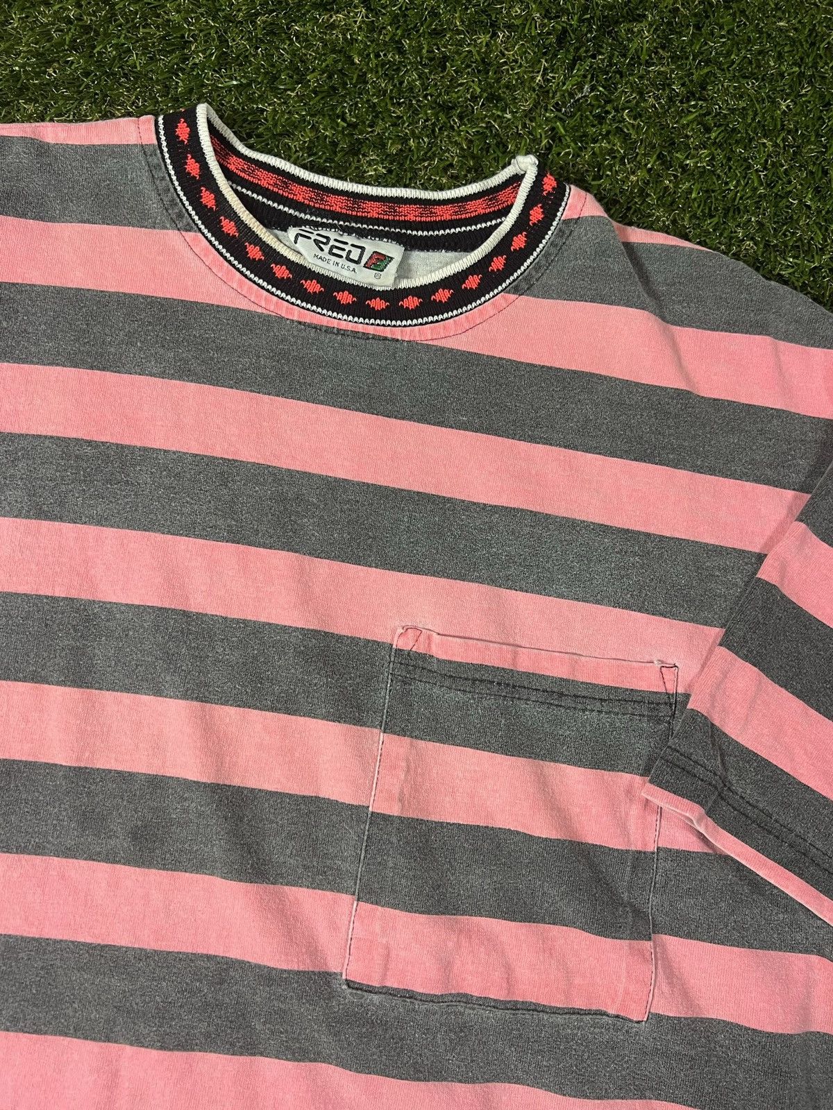 FRED × Vintage Vintage 90’s Red Striped Essential Skater Pocket Tee Size US L / EU 52-54 / 3 - 2 Thumbnail