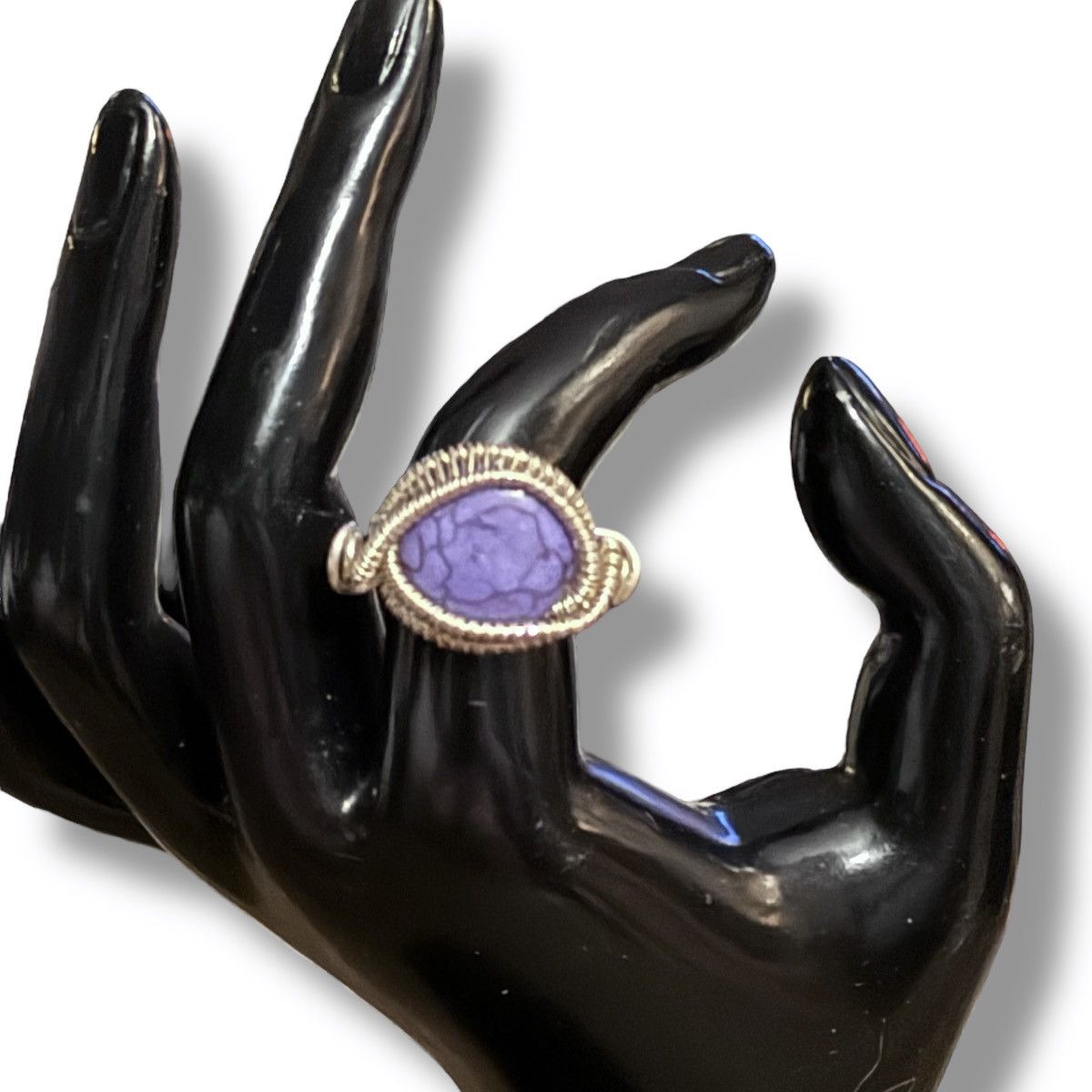 Other Silver tone wire wrapped purple marbled stone ring Size ONE SIZE - 2 Thumbnail