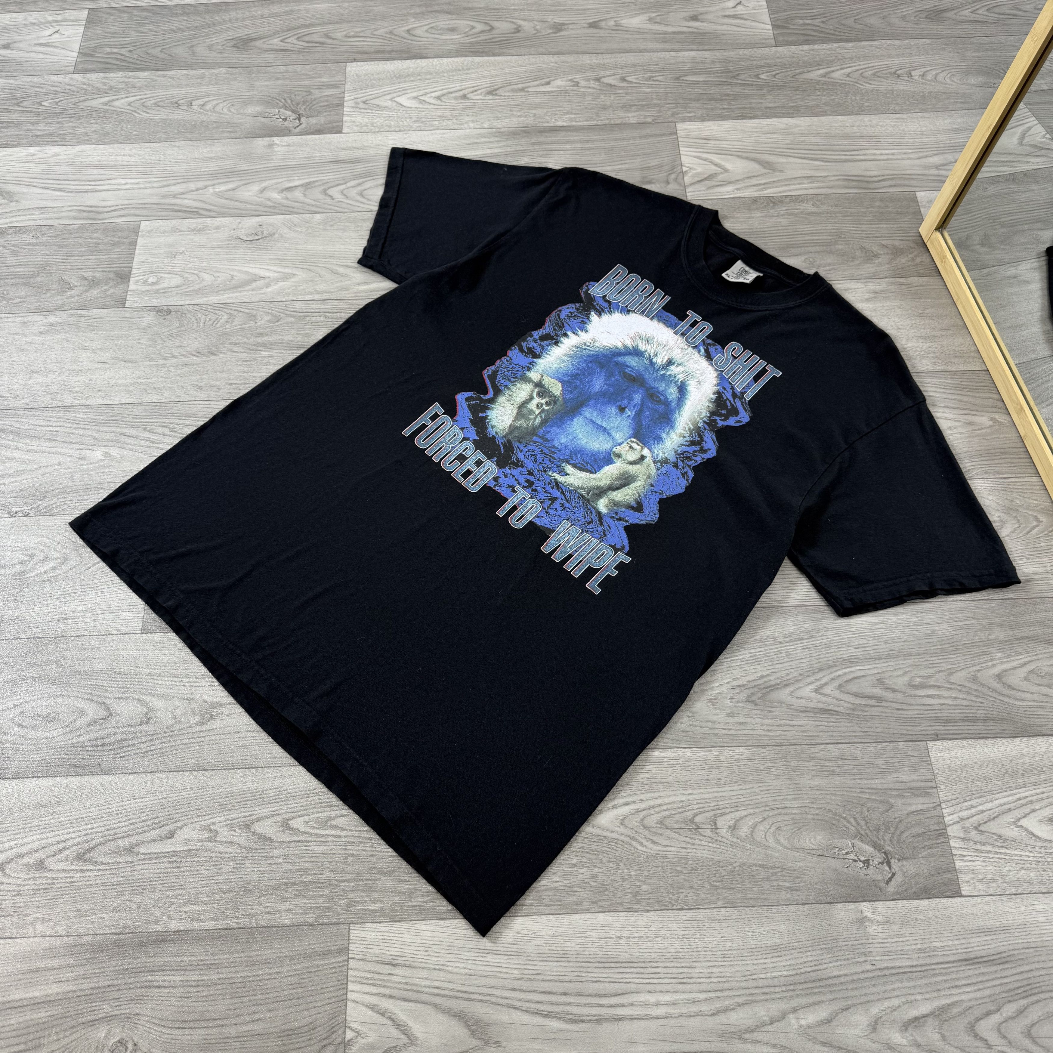 Vintage Vintage Born to Shit Forced to Wipe Humor Black Tee Shirt Size US XL / EU 56 / 4 - 3 Thumbnail