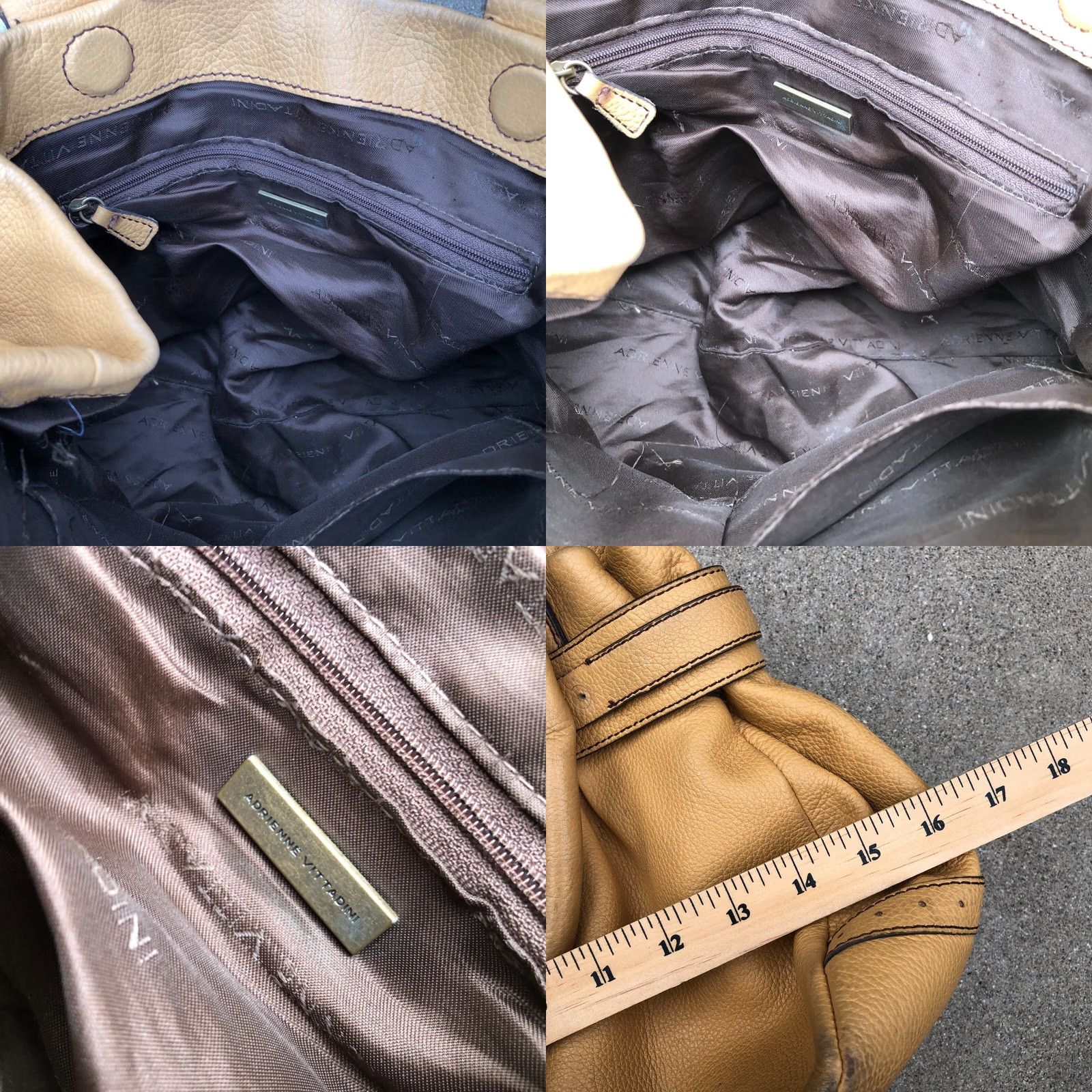 Vintage ADRIENNE VITTADINI Shoulder Hand Bag Purse Women's Tan Genuine Leather Boho - 16" W x 11" H x 7" D - Large - Shoulder Bag - Tan - Designer - Women Size ONE SIZE - 8 Thumbnail