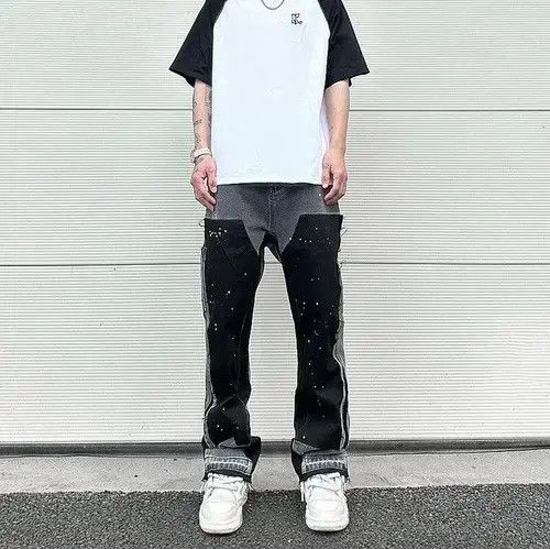 VIBE Black Graffiti Wide Jeans Size US 32 / EU 48 - 1 Thumbnail