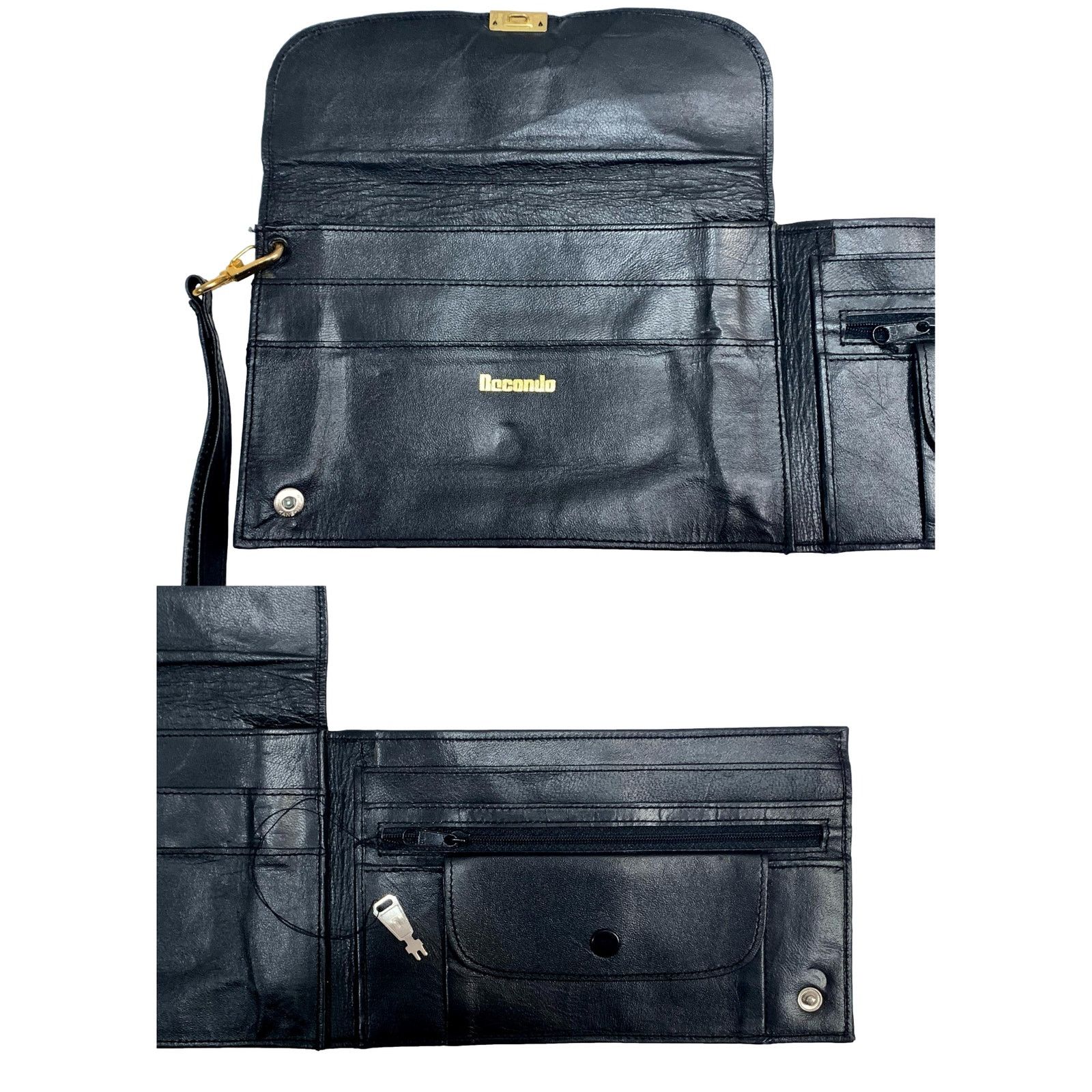 Genuine Leather × Vintage 80s Men's Black Leather Organizer Bag Wrist Hand LUXE Size ONE SIZE - 10 Thumbnail