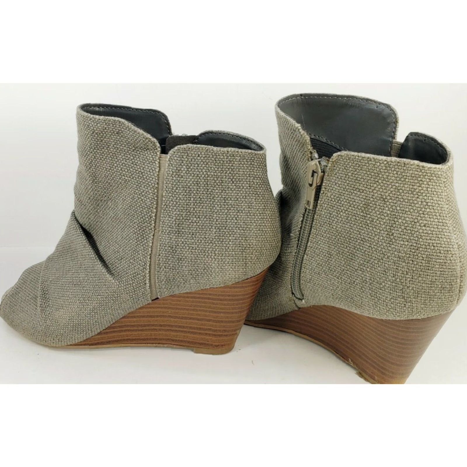 Vintage City Classified Gray Canvas Booties Open Toe Women's Size 7 Side Zip Wedge Heel Size US 7 / IT 37 - 4 Thumbnail