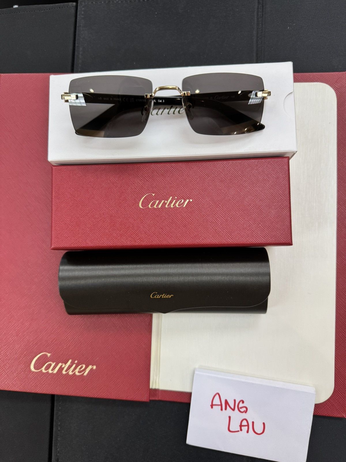 Cartier RARE Cartier Black Acetate Sunglasses Gold Rimless C Size ONE SIZE - 1 Thumbnail