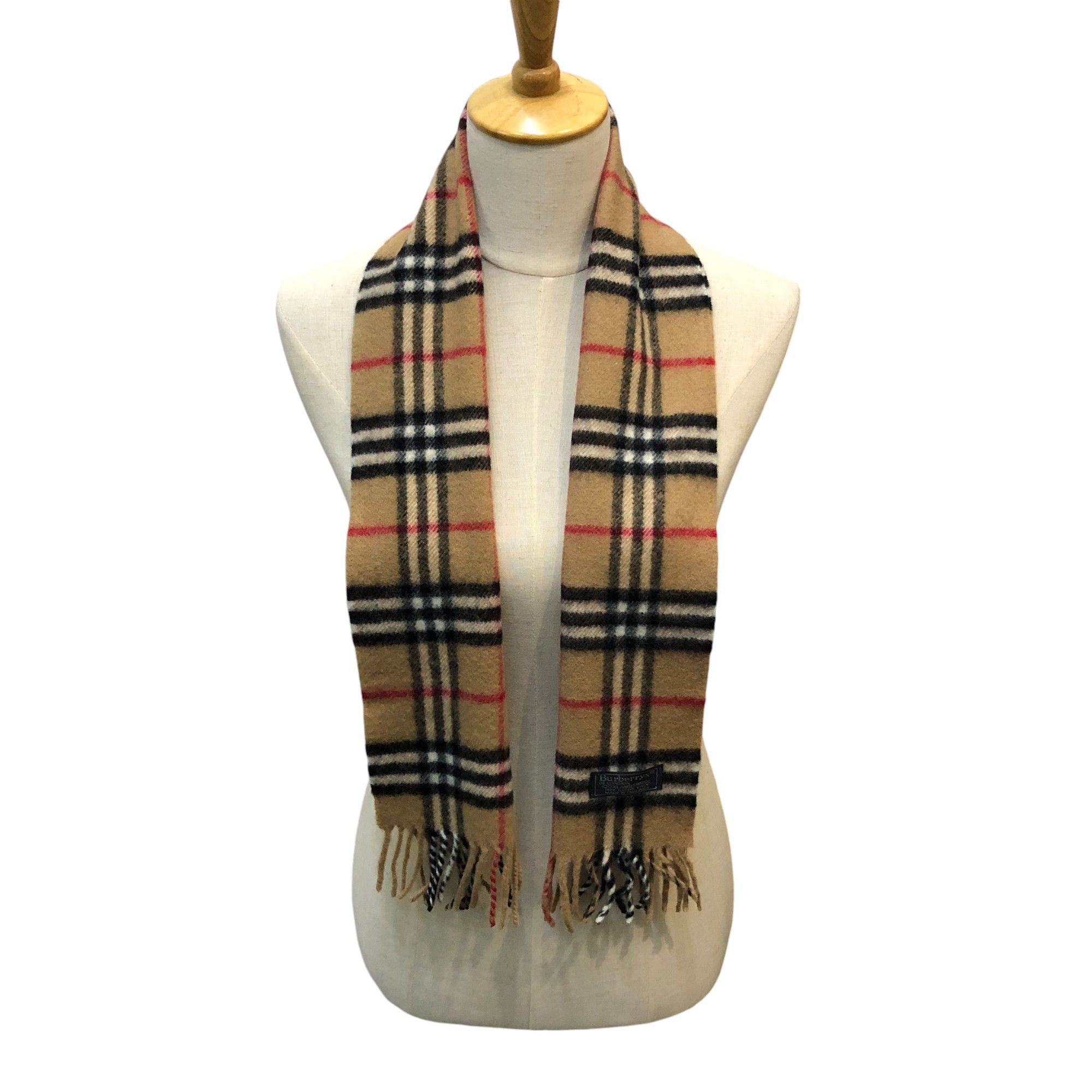 Burberry Burberrys Nova Check Tan Wool Scarf Muffler V2834 Size ONE SIZE - 1 Thumbnail