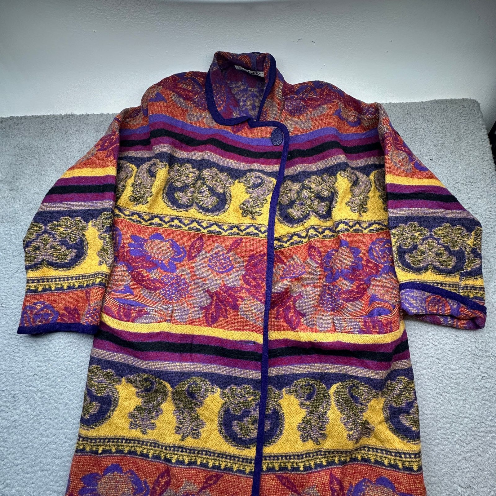 Other VTG Gallery Wool Pea Coat Women Medium Psychedelic Bohemian Size M / US 6-8 / IT 42-44 - 7 Thumbnail