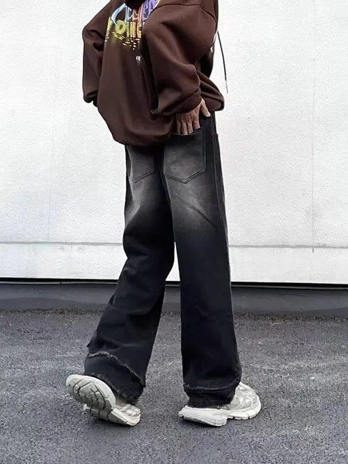Jean Retro high street washed distressed vertical wide leg jeans Size US 34 / EU 50 - 5 Thumbnail