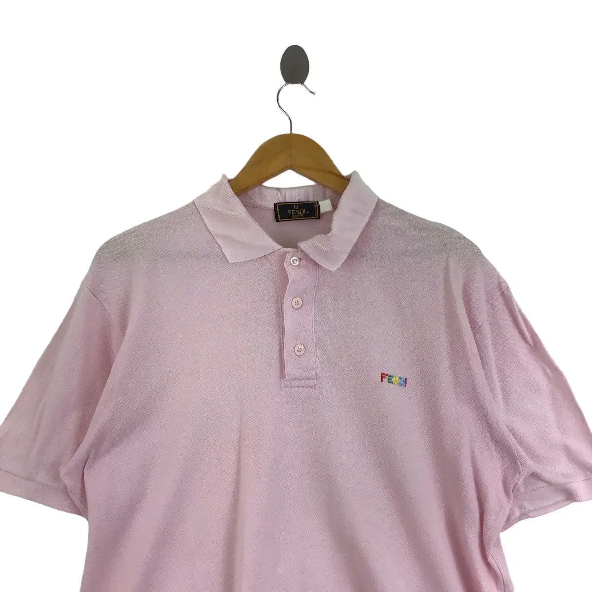 Fendi Vtg 90’FENDI UOMO Made In Italy Side Logo Pink Polo TeeShirt Size US L / EU 52-54 / 3 - 2 Thumbnail