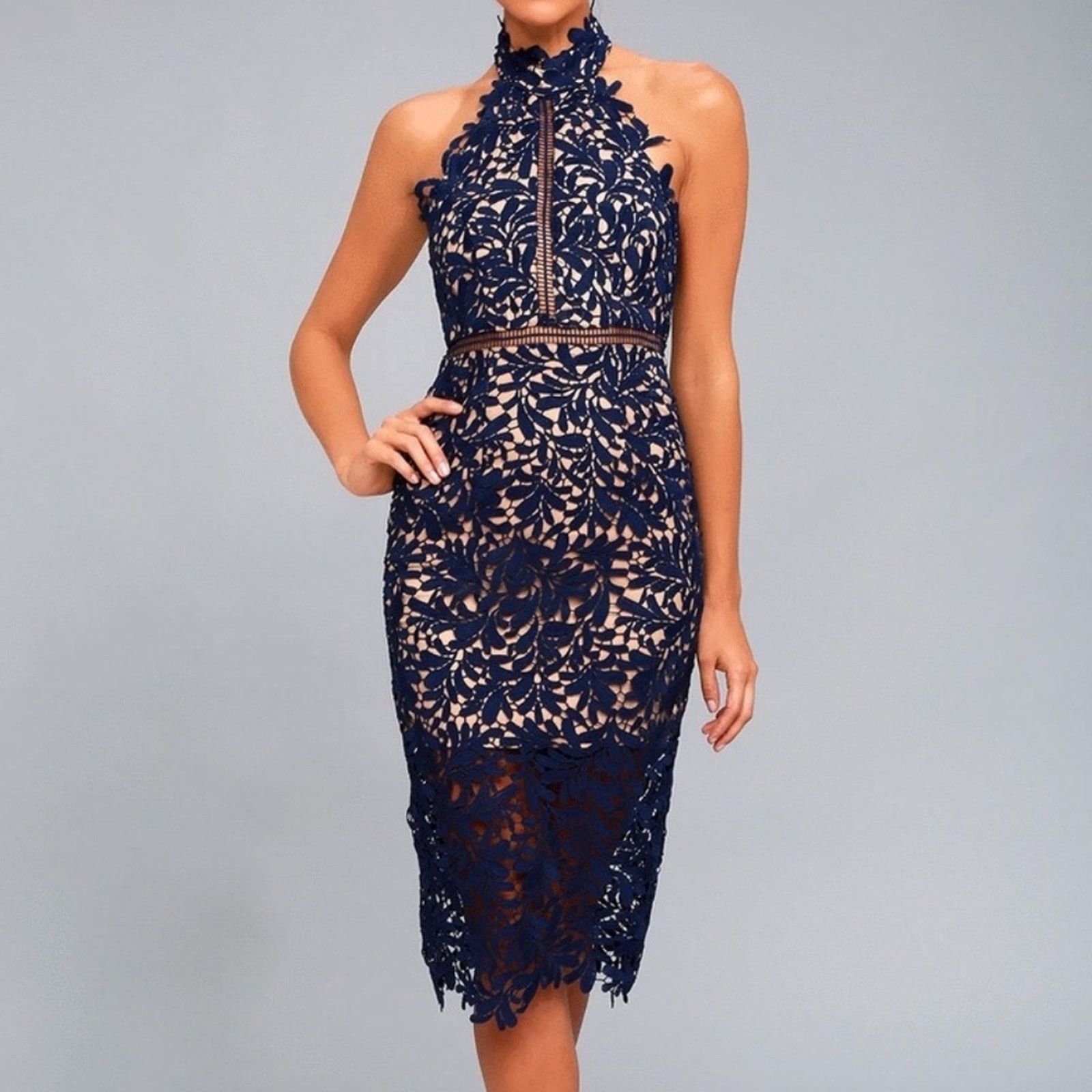 Other Lulus Divine Destiny Lace Midi Formal Dress Navy Size S Size S / US 4 / IT 40 - 1 Thumbnail