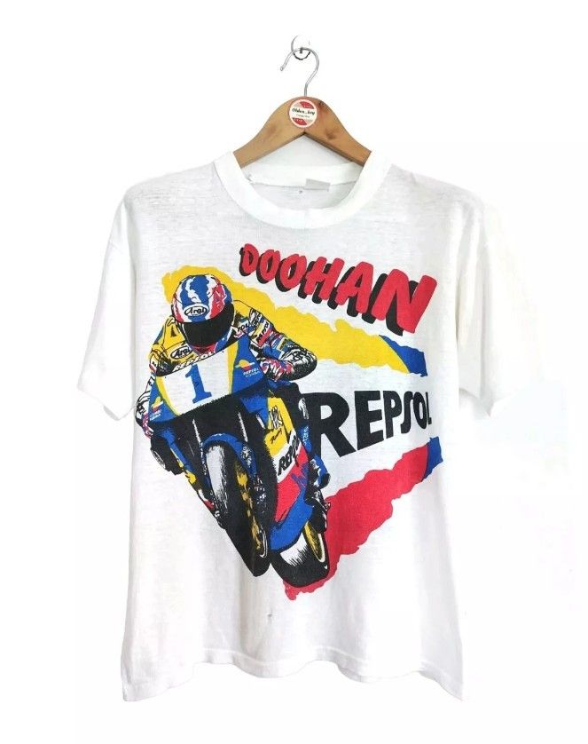 image of Vintage Michael Doohan 90's Double-Sides T-Shirt in White, Men's (Size Medium)