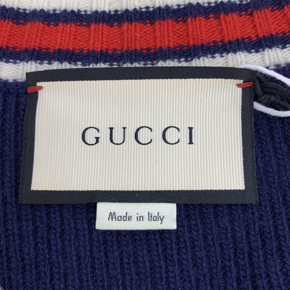 Gucci Gucci Navy Striped V-Neck Long Sleeve Knit Sweater K26WX Size M / US 6-8 / IT 42-44 - 5 Thumbnail