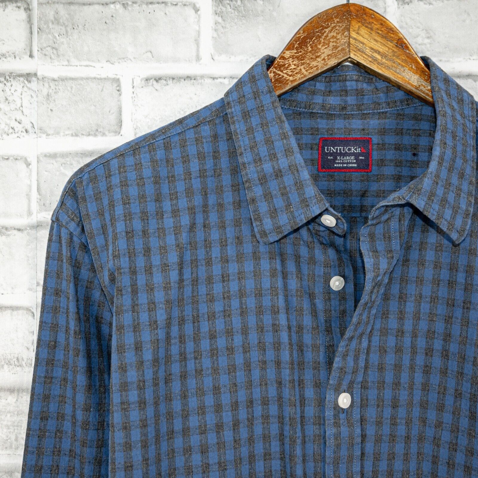 UNTUCKit UNTUCKit Button up Shirt in Blue Gray Gingham Check Cotton Size US XL / EU 56 / 4 - 4 Thumbnail