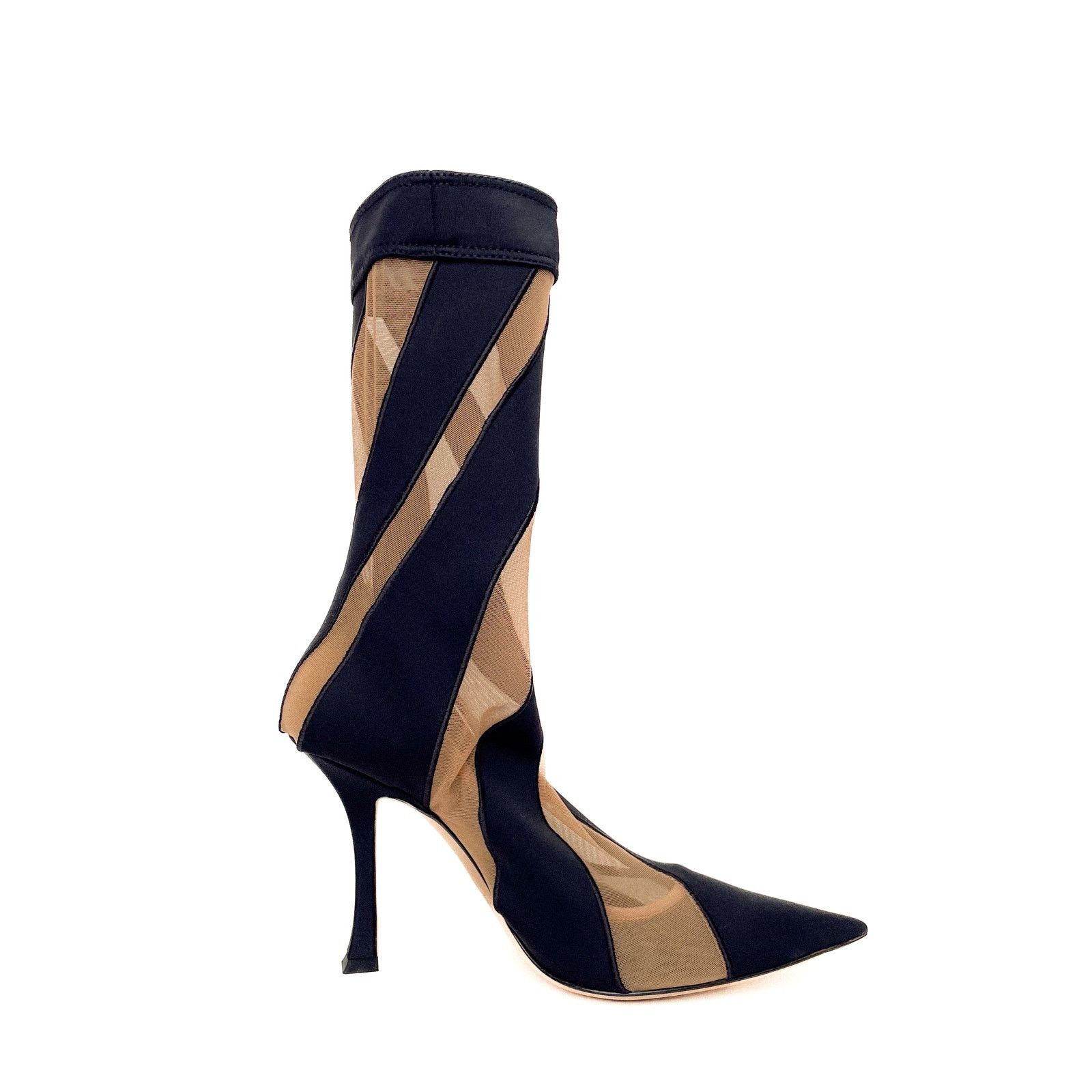 Jimmy Choo Black / Nude Striped Mesh Accents Sock Boots Size US 9 / IT 39 - 1 Thumbnail