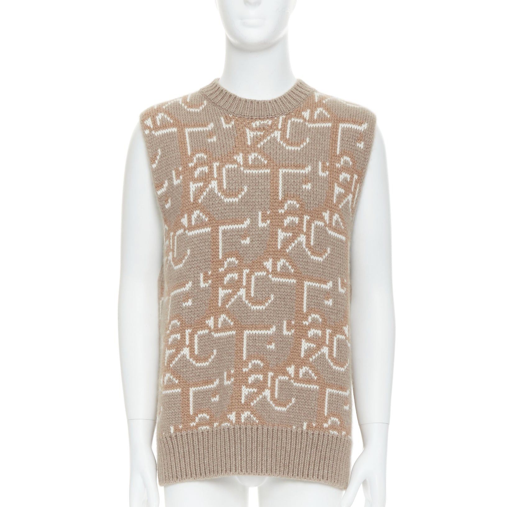 Dior DIOR Travis Scott Cactus Jack 2022 beige 100% cashmere oblique vest sweater M Size US M / EU 48-50 / 2 - 1 Thumbnail