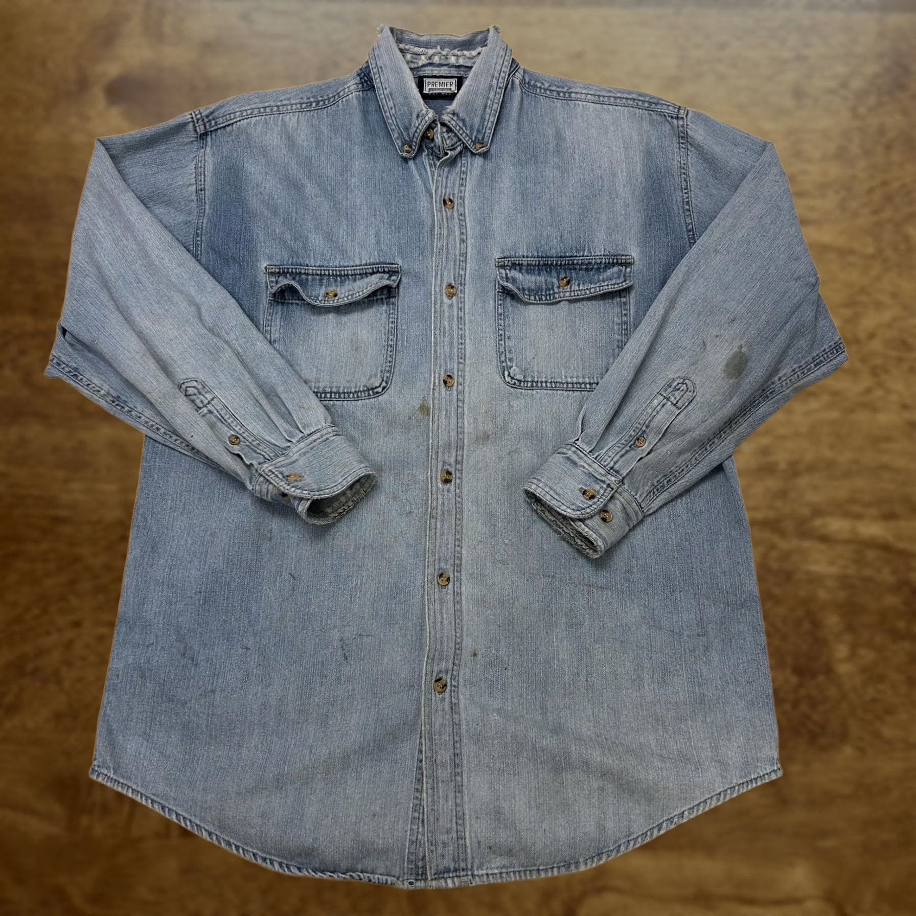 Vintage Vintage Premier International Shirt Mens M Blue Denim Long Sleeve Button Up Size US M / EU 48-50 / 2 - 1 Thumbnail