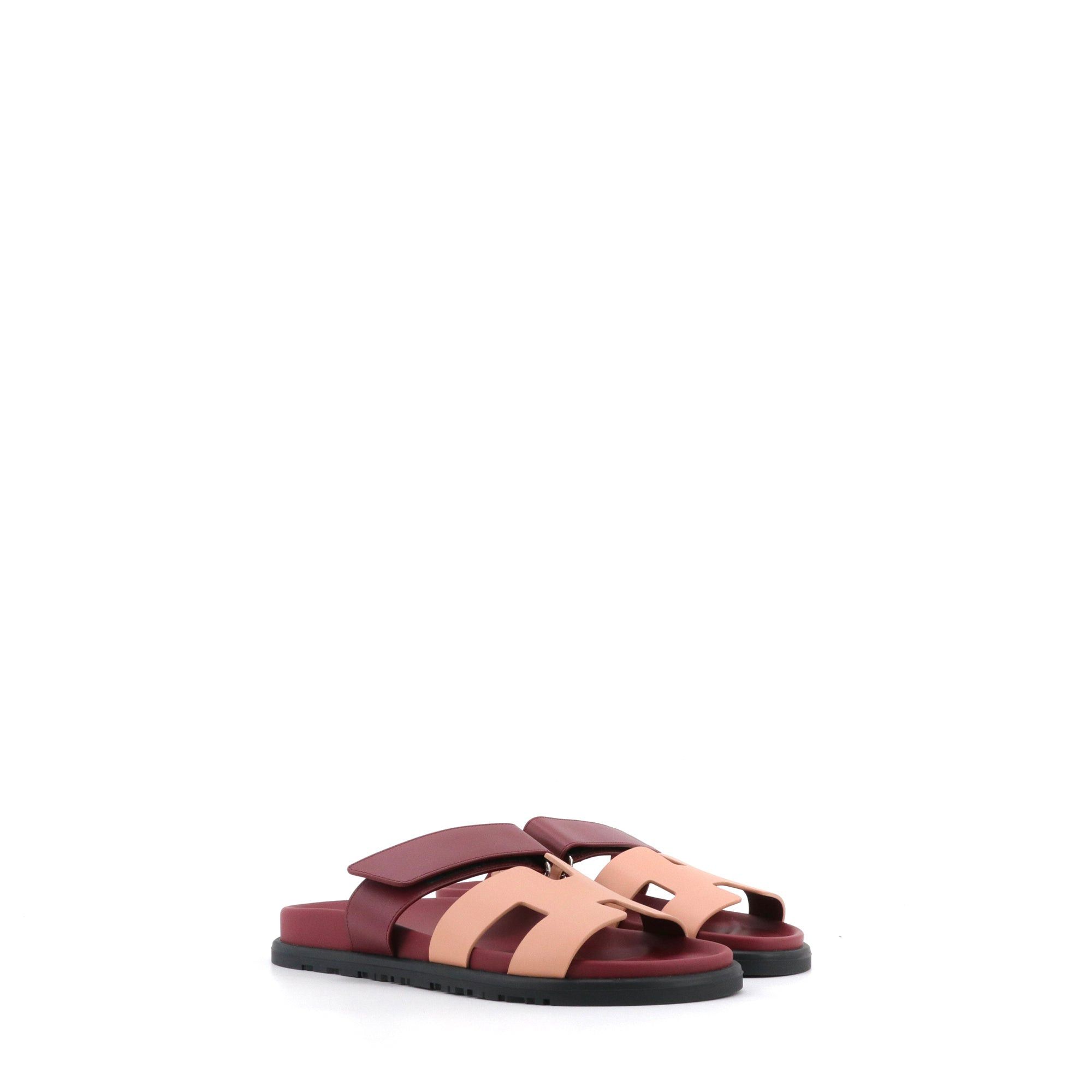 Hermes HERMÈS - Chypre Hermès sandals in burgundy and nude leather Size US 6 / IT 36 - 1 Thumbnail