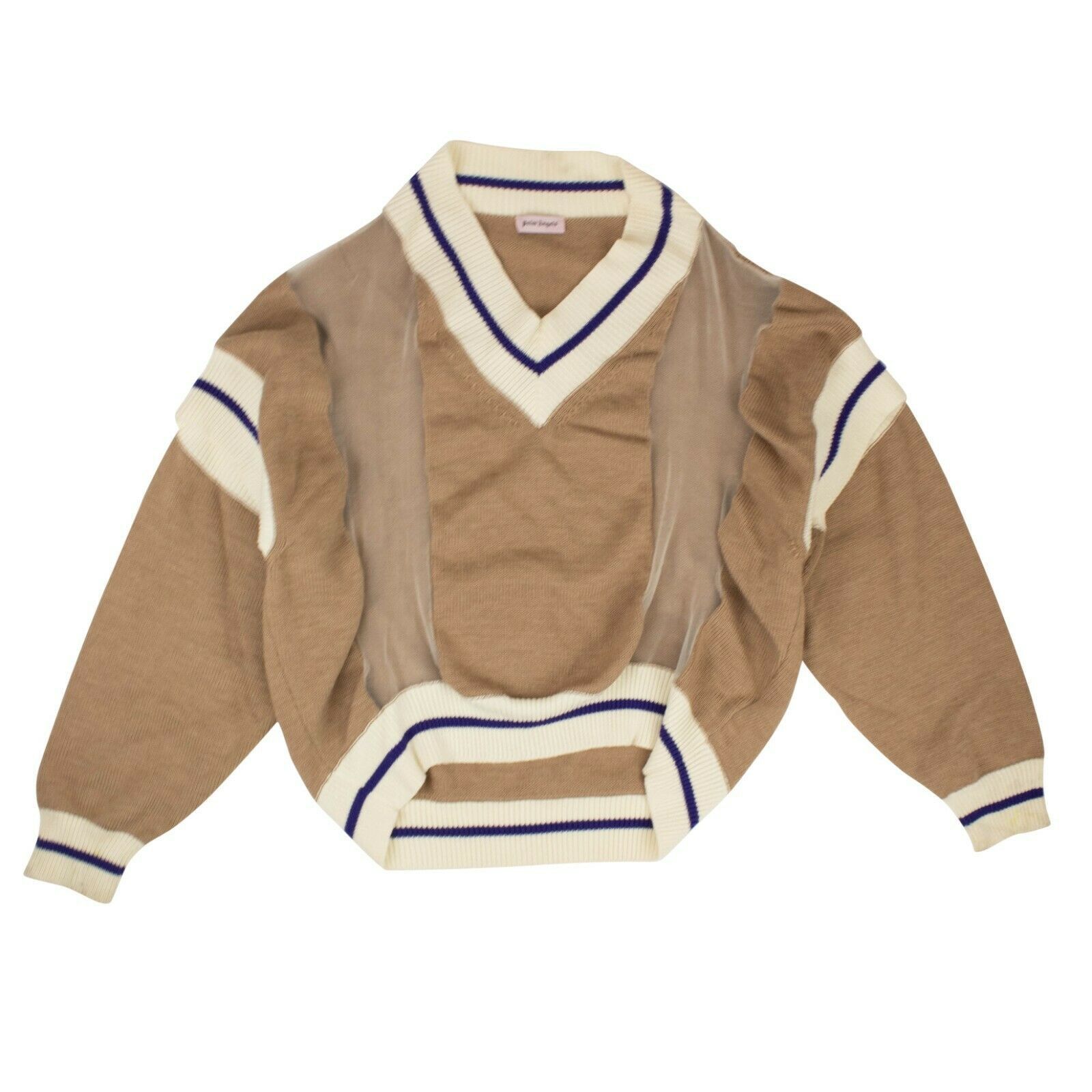 image of Palm Angels Tan Wool V-Neck College Sweater Size S, Women's