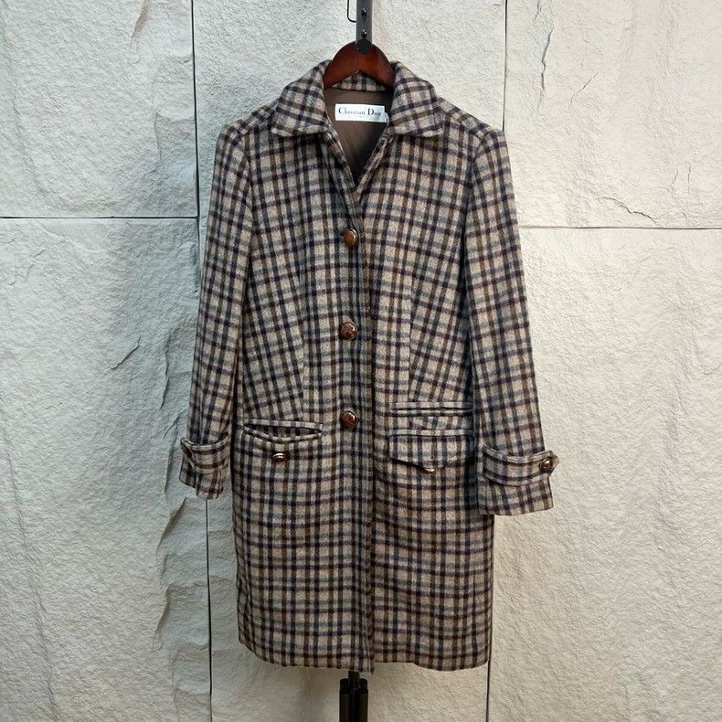 Dior Dior Brown lapel wool plaid tweed coat Size S / US 4 / IT 40 - 1 Thumbnail