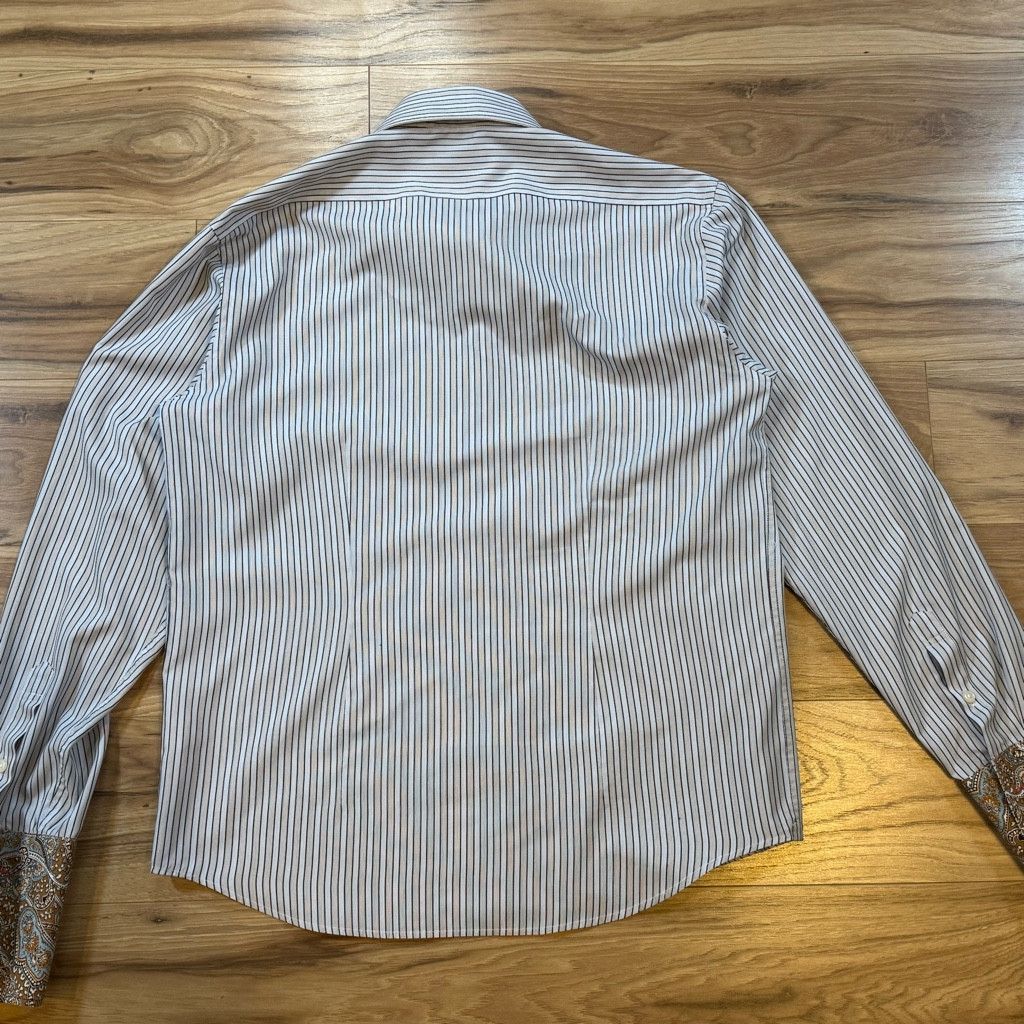 WISDOM Takumi Japan Stripe Shirt L Paisley Contrast Cuffs Size 38L - 2 Thumbnail