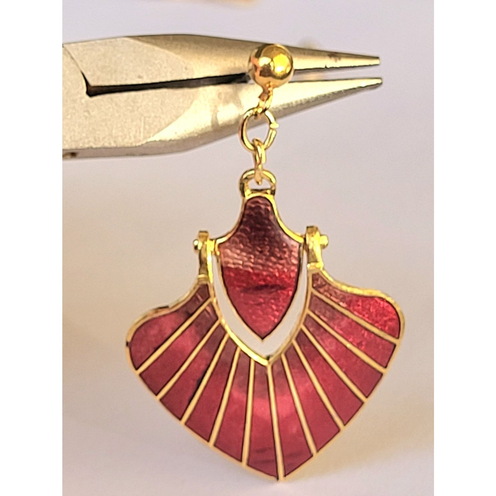 Other Jon St Paul Earrings Vintage Red Enamel Fan Art Deco Dangle Size ONE SIZE - 5 Thumbnail
