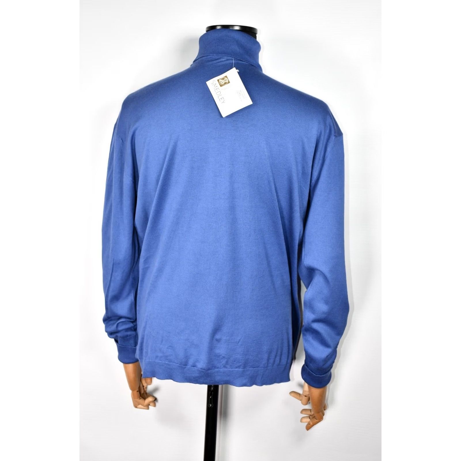 John Smedley John Smedley Sea Island Cotton Knitted Turtleneck Jumper Made In England XL Blue Cotton Knit Sweater Mens Size US XL / EU 56 / 4 - 2 Thumbnail
