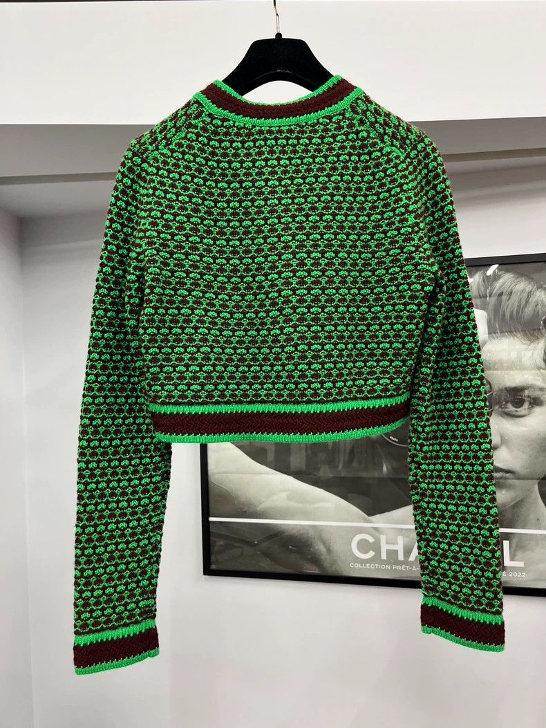 Chanel Chanel 23A Chanel Green Brown Knitted Cardigan coat Size XS / US 0-2 / IT 36-38 - 3 Thumbnail