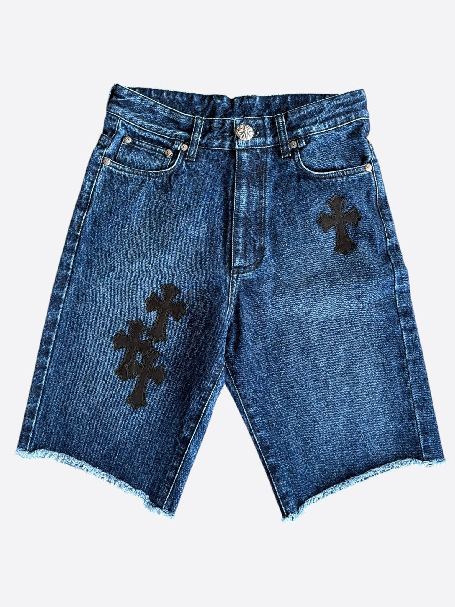 Chrome Hearts Chrome Hearts Blue & Black Cross Patch Denim Shorts Size US 28 / EU 44 - 1 Thumbnail
