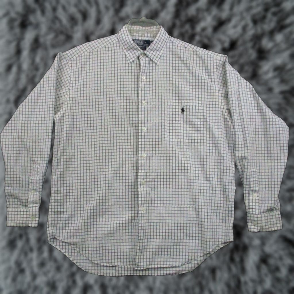 Polo Ralph Lauren VINTAGE Polo Ralph Lauren Shirt Marlowe Large Blue Long Sleeve Button-Up Check Polo Marlowe Logo Pockets Men Regular Adult Mens Size US L / EU 52-54 / 3 - 1 Thumbnail