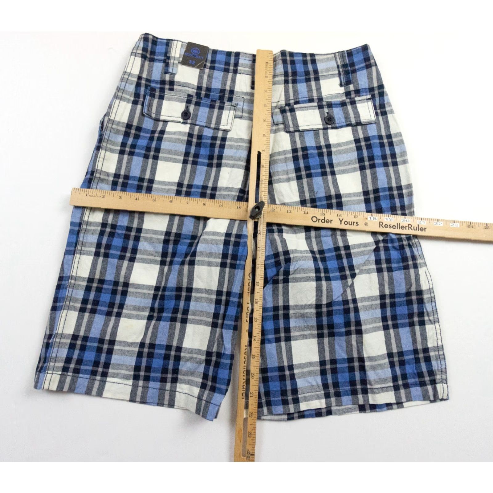 Vintage VINTAGE Monument Men’s Chino Shorts Casual Blue Plaid 32 Inch Inseam Flat Front Size US 32 / EU 48 - 7 Thumbnail